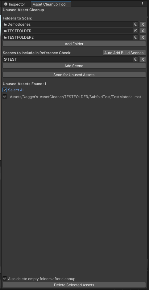 Asset Cleanup scanning results