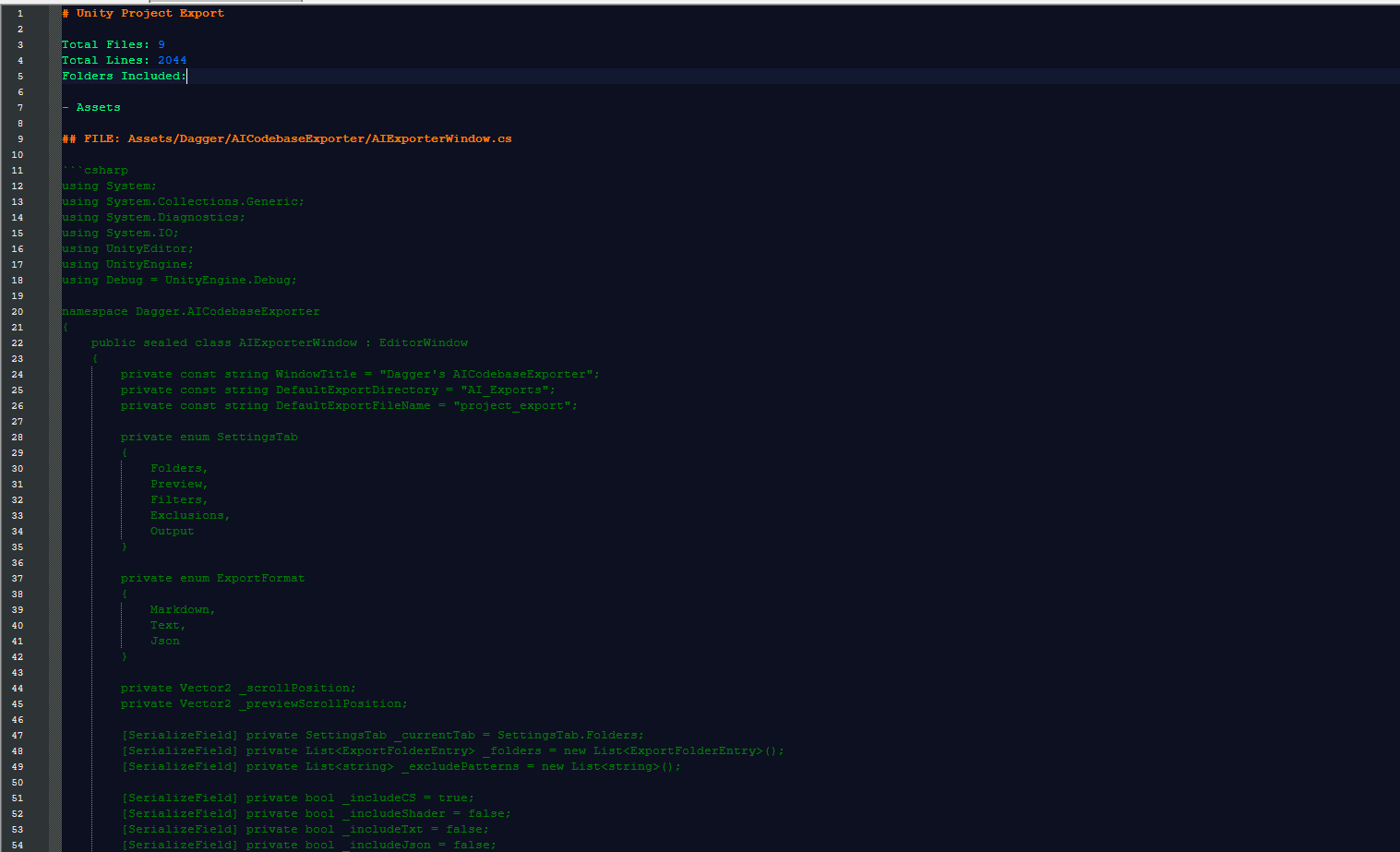 Generated export output